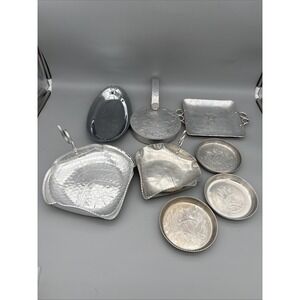 Buenilum Aluminum Kraftware Tray Leaf Coasters Krome Kraft Oval Tray Lot of 8